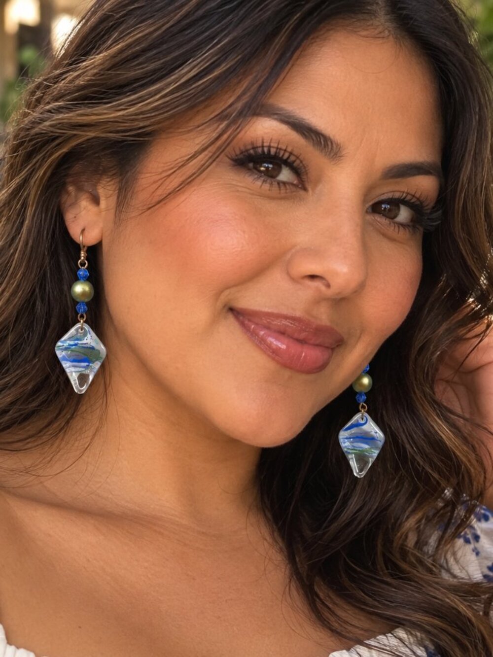 Coastal Tides Blue and Green Glass Earrings 2/$22